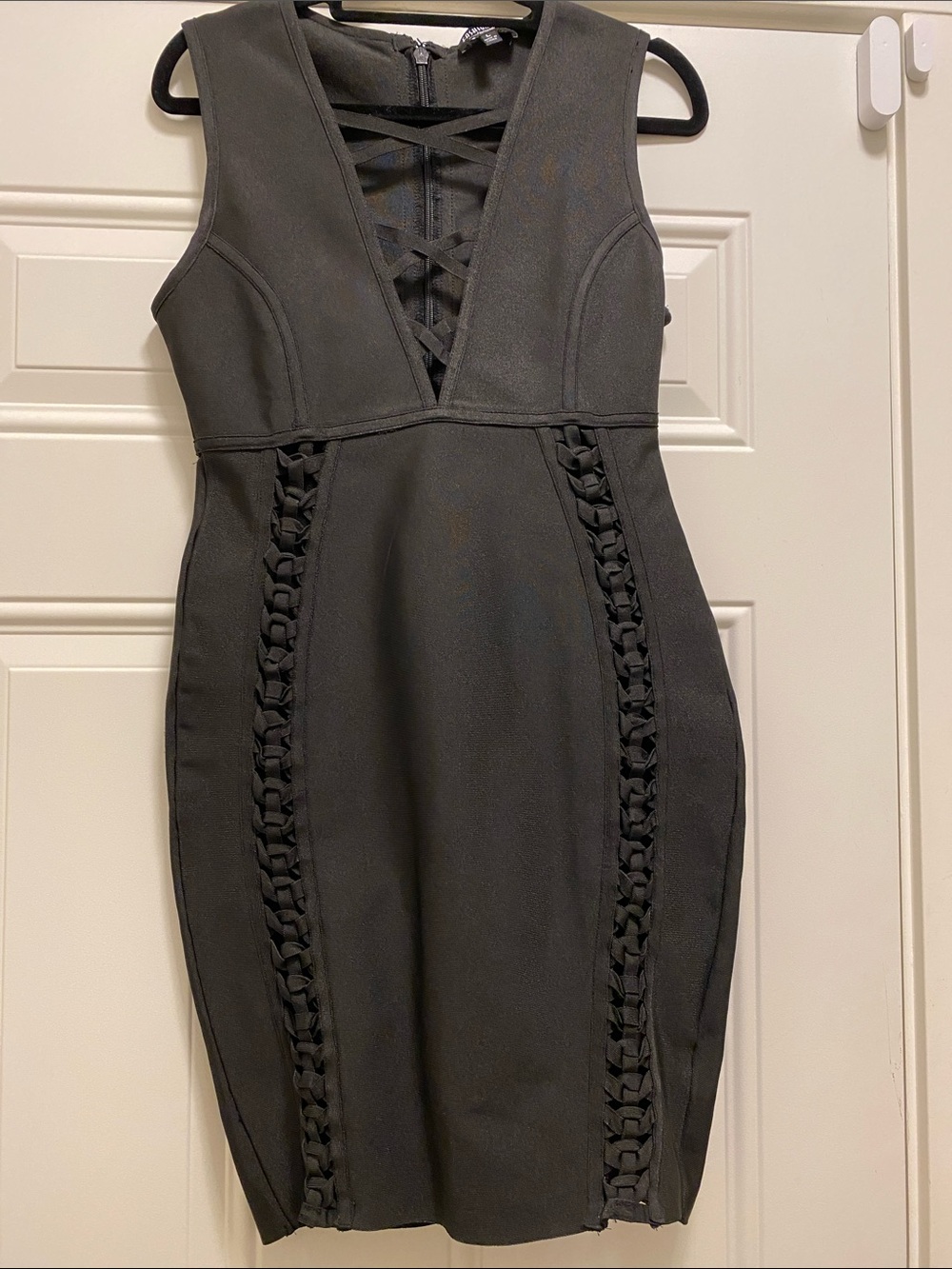 Fashion Nova Black Criss Cross Bandage Bodycon Mini Dress Size L